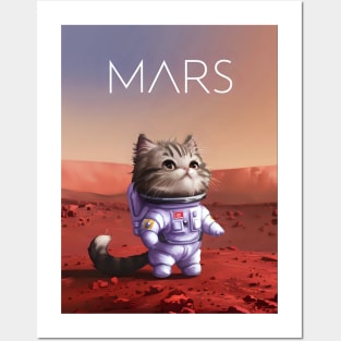 Cute cat astronaut on mars Posters and Art